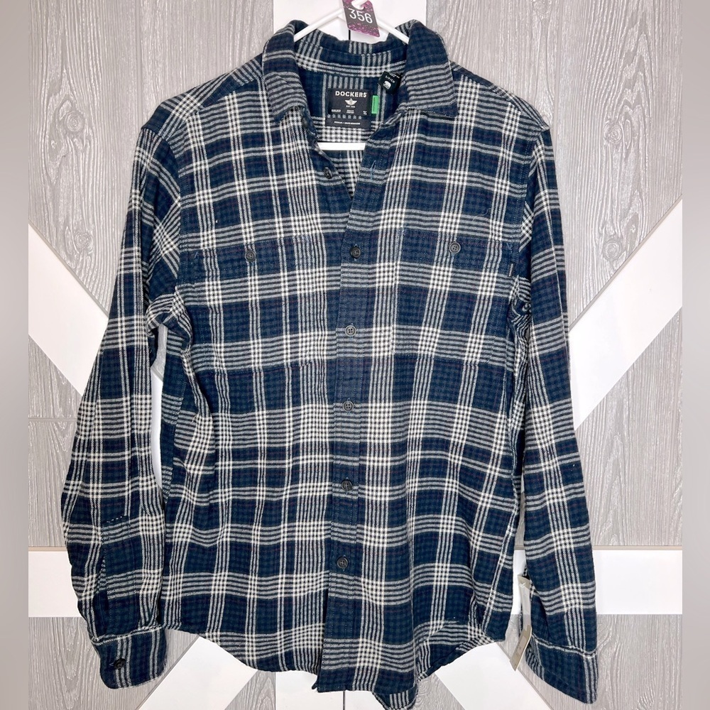 356. NWT Dockers Men's Blue Plaid Shirt Small